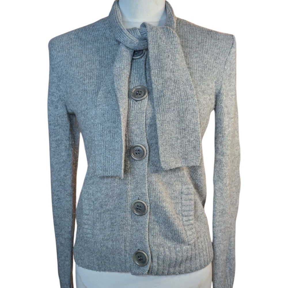 Gray Button-Up Women's Sweater with Scarf